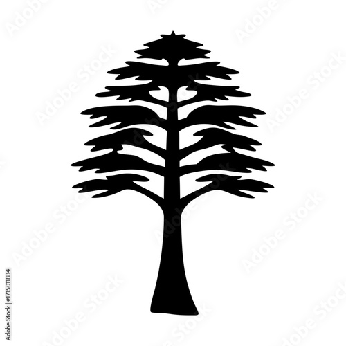 Black silhouette of a beautiful tree with a unique branch structure