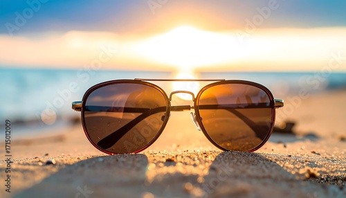 Wallpaper Mural Sunglasses on sandy beach at sunset Torontodigital.ca