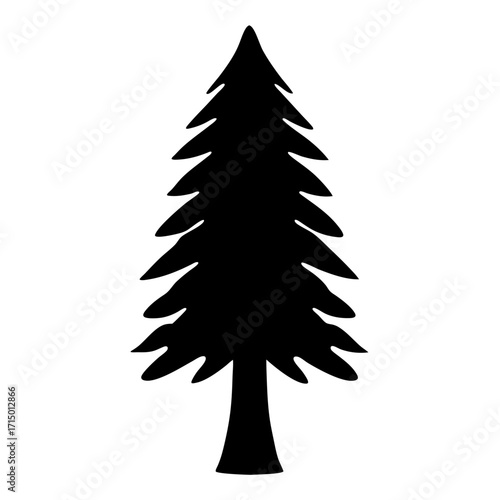 Simple black silhouette of a tall evergreen tree with pointed needles