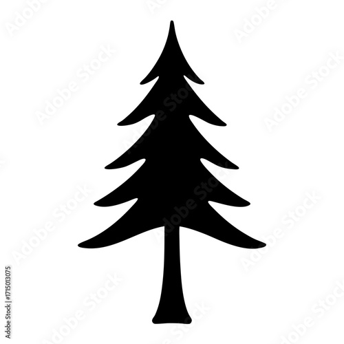 Black silhouette of evergreen pine or fir tree on a white background