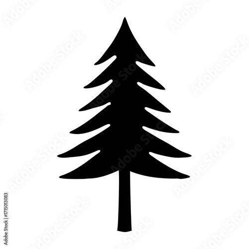 Silhouette of a classic evergreen tree against a white background, art