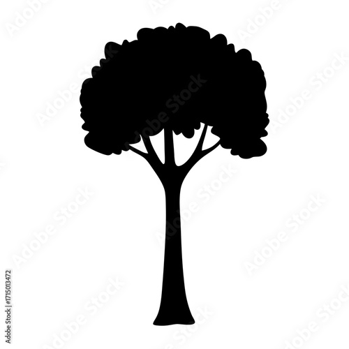 Elegant black tree silhouette with a wide canopy and defined trunk