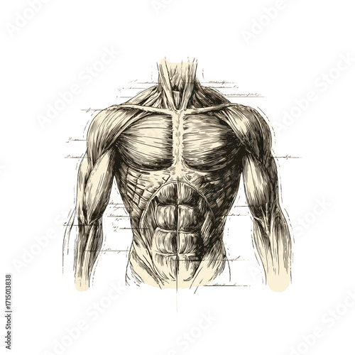 Antique Muscular System Anatomy Overlay Clipart Vintage Medical Engraving in Sepia Tone
