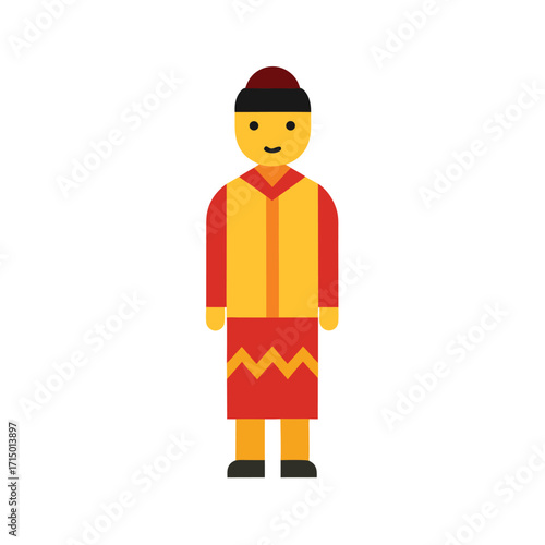 traditional cultural young man dress with patterns flat color illustration