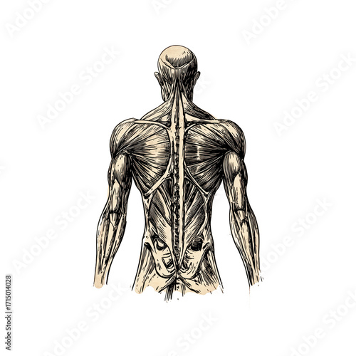 Antique Anatomical Muscular System Overlay Clipart Vintage Engraving High Detail Ink Sketch Transparent Background