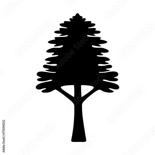 Monochrome Silhouette of an Evergreen Tree with Dense Foliage and a Sturdy Trunk
