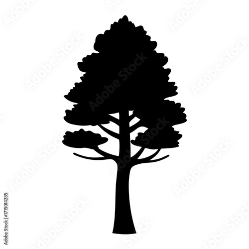 Simple illustration of a black silhouette of a tree with dense foliage