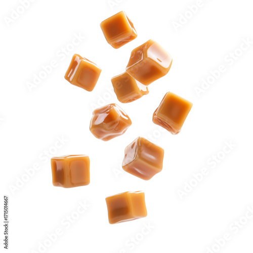 Realistic Caramel Toffee Pieces Isolated Transparent Artwork