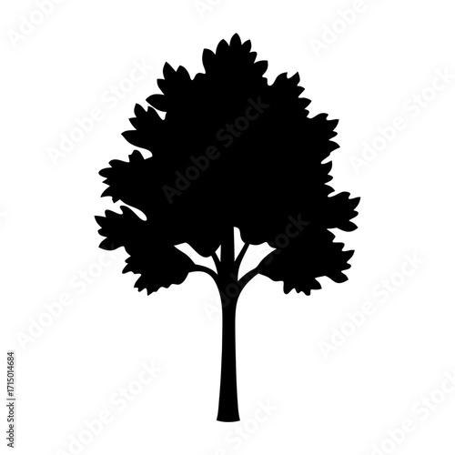 Simple black silhouette illustration of a beautiful tree with dense foliage