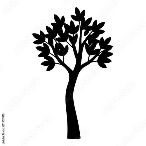 Stylized silhouette of a tree with leaves against a white background