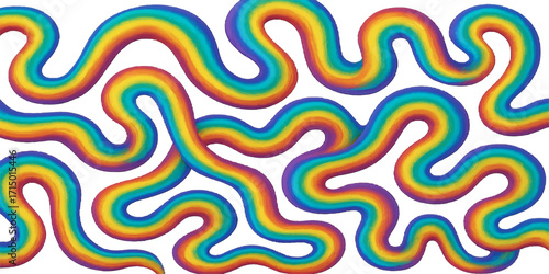 A seamless psychedelic pattern of colourful striped lines creates a vibrant, wavy backdrop