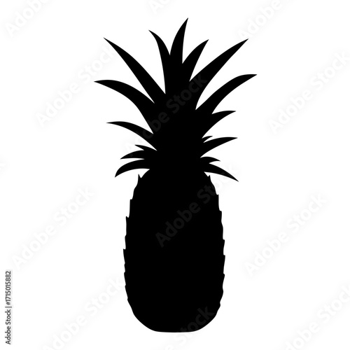 Black and white silhouette of a delicious pineapple, tropical fruit vector
