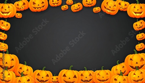 Halloween pumpkins border on dark background