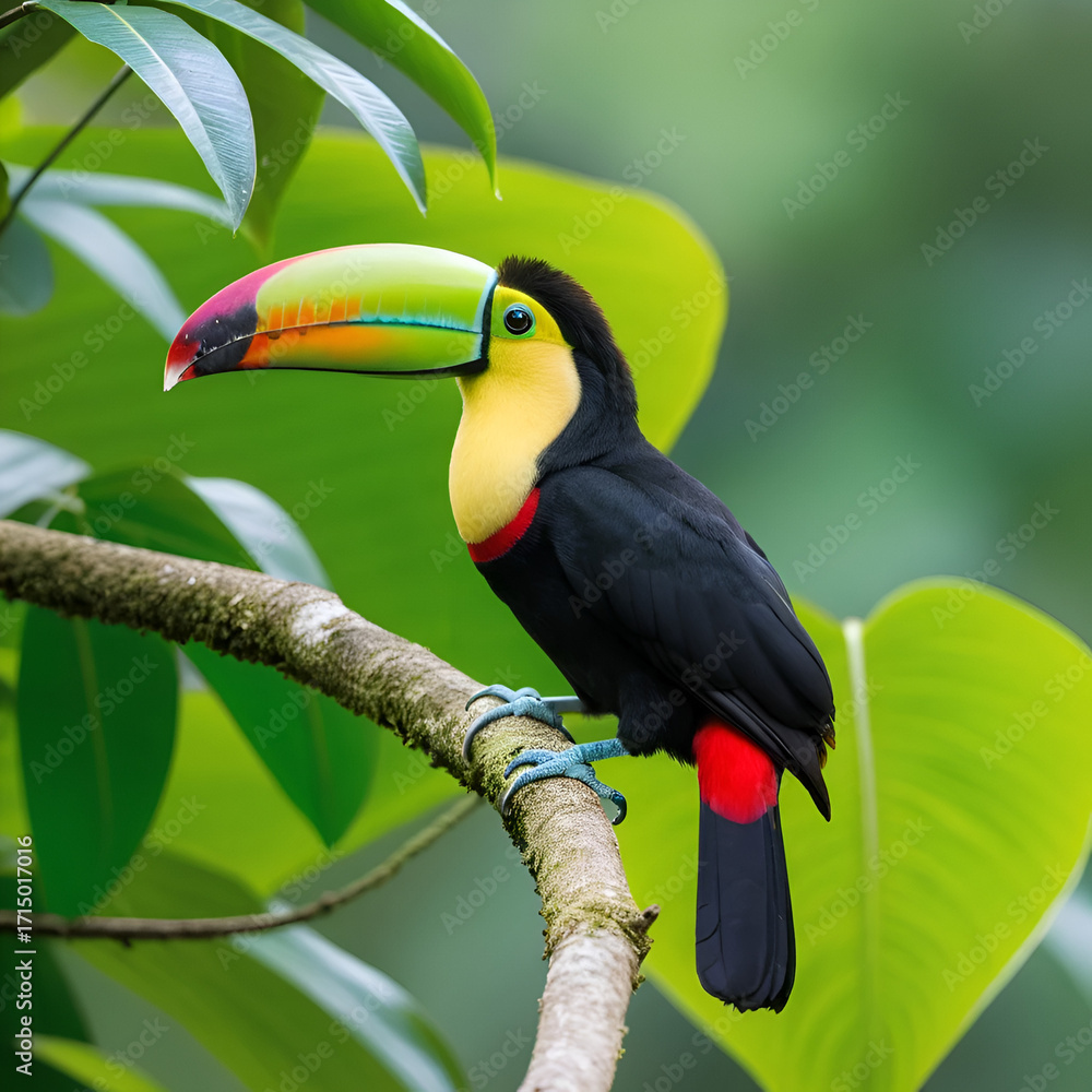 Obraz premium Ramphastos sulfuratus, Keel-billed toucan The bird is perched on the branch in nice wildlife natural environment of Costa Rica