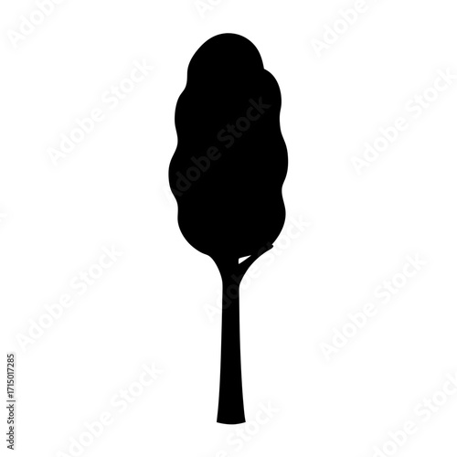 Silhouette of a tree with a full canopy and a small branch sticking out