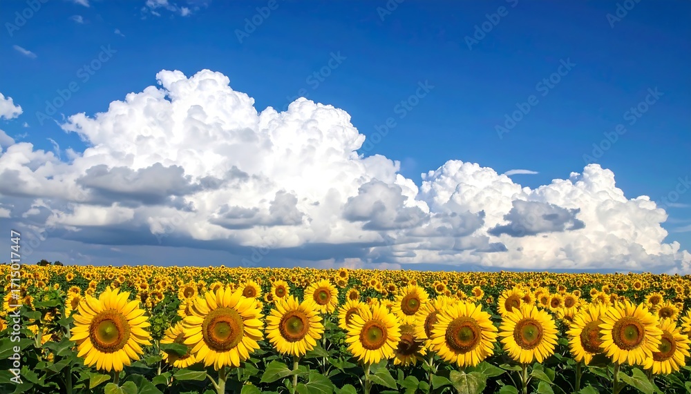 Fototapeta premium Sunflower field under dramatic sky