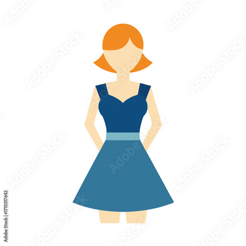 stylish denim inspired girl dress flat color illustration