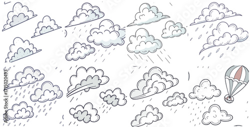 Cloud Illustrations with Hot Air Balloon