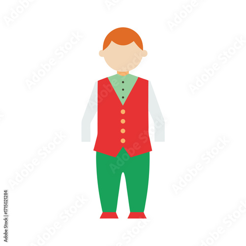 formal festive boy dress with waistcoat flat color illustration