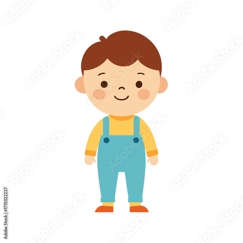cute toddler boy dress with overalls flat color illustration