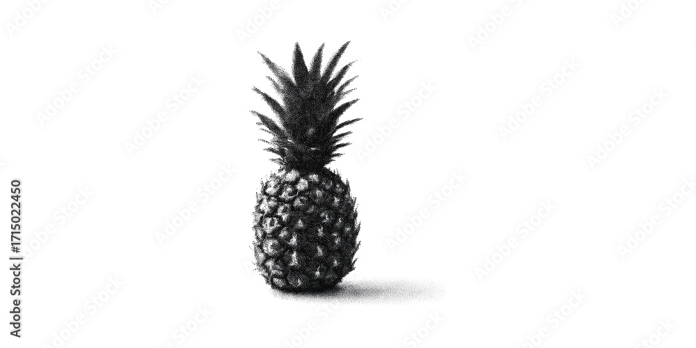 Obraz premium Pineapple Illustration In Halftone Style. Retro Fruit Art Isolated On Transparent Background