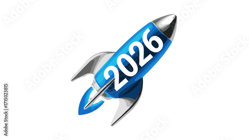 The year 2026, represented by a rocket ready for launch.