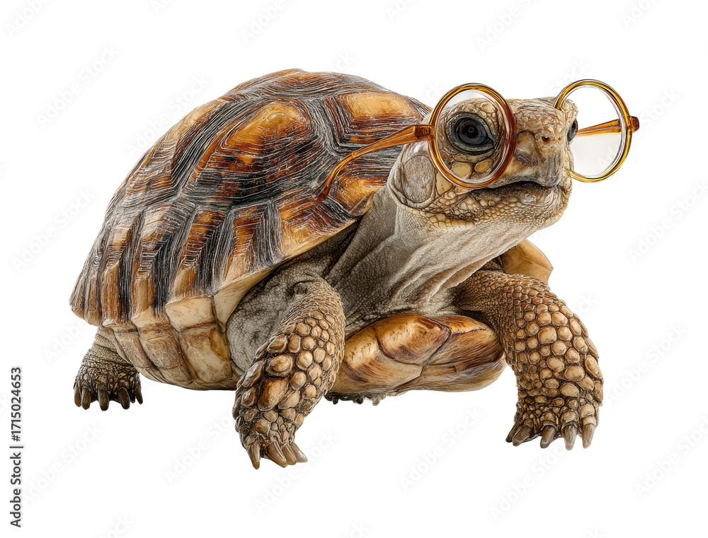 Naklejka premium Turtle in glasses poses playfully animal PNG, isolated on transparent background
