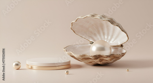 3D Render of Oyster Shell for Luxury Product Display Background