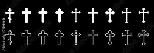 Christian cross icon set. Religion, latin cross silhouette, faith cross, crosses - stock vector.