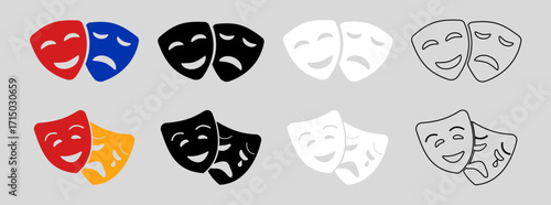 Masquerade vector icon on white background. Comic and tragic mask icon.