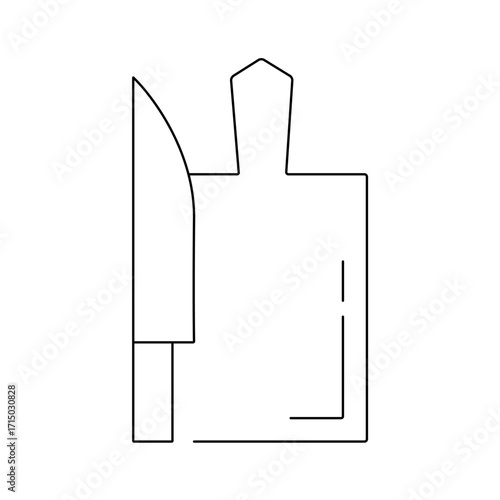Line icon of knife and cutting board. Editable stroke.