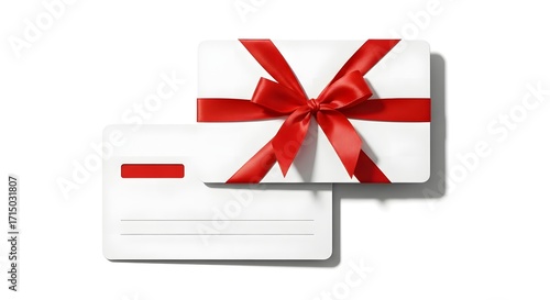 Gift card with red ribbon isolated on white background