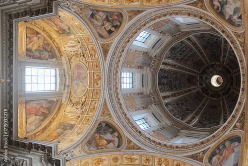 Basilica of Saint Mary Major Rome frescoed dome and ceiling ornate stucco gold leaf Renaissance baroque decoration interior detail editorial use only. High quality photo