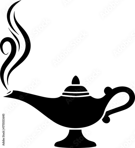 Mysterious magic lamp emits ethereal smoke, promising wishes and ancient wonders for your creative projects.