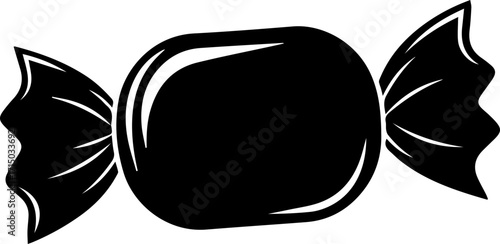 Simple black wrapped candy icon for sweet treat branding and confectionery designs