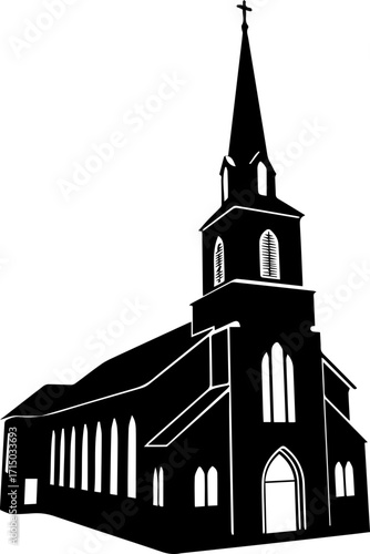 Elegant church silhouette offers timeless spiritual sanctuary and community gathering place appeal