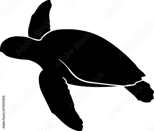 Graceful sea turtle silhouette glides through ocean depths, symbolizing marine life and conservation efforts.