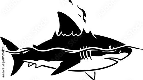 Powerful shark emerges from ocean waves, symbolizing strength, danger, and primal instinct for bold designs