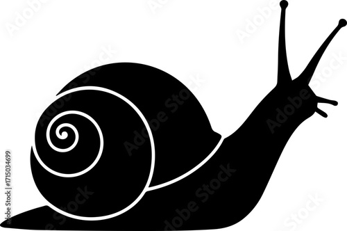Elegant black snail silhouette glides with purpose, symbolizing slow progress and nature's simple beauty.