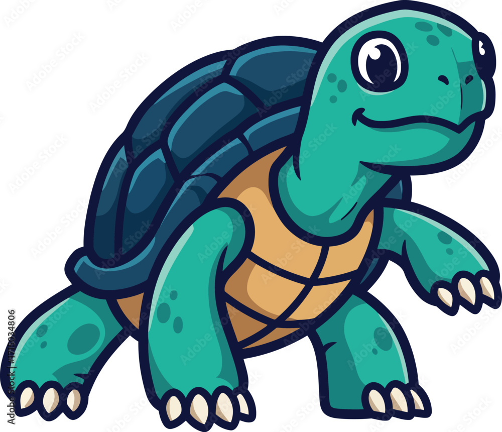 Fototapeta premium Charming cartoon turtle character with a friendly smile and textured shell perfect for children's media and nature themes vector