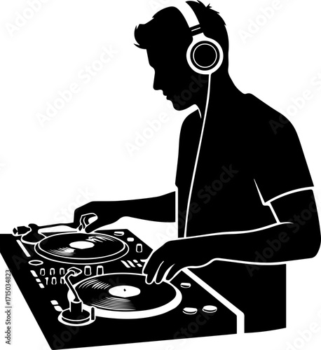 Dynamic DJ spinning tracks at console, creating energetic party vibes with music