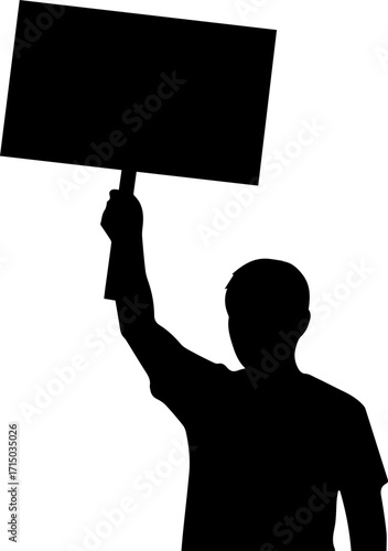 Confident protester holding blank sign aloft, rallying for change and making a statement