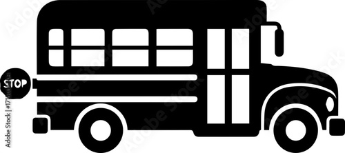 Iconic yellow school bus with stop sign extended for children's safety and transport