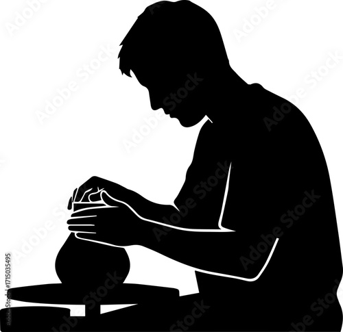 Focused artisan shaping clay on pottery wheel, creating a beautiful ceramic masterpiece with skilled hands