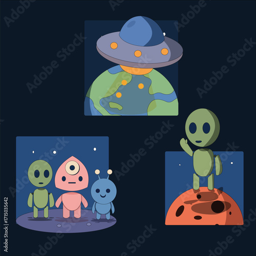 alien ilustrasi desain isometric style