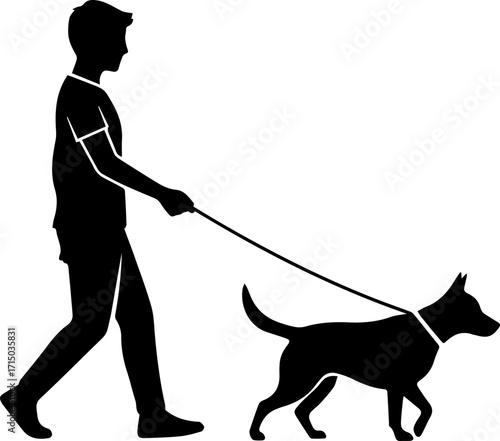 Confident person walking energetic dog on leash enjoying outdoor activity together