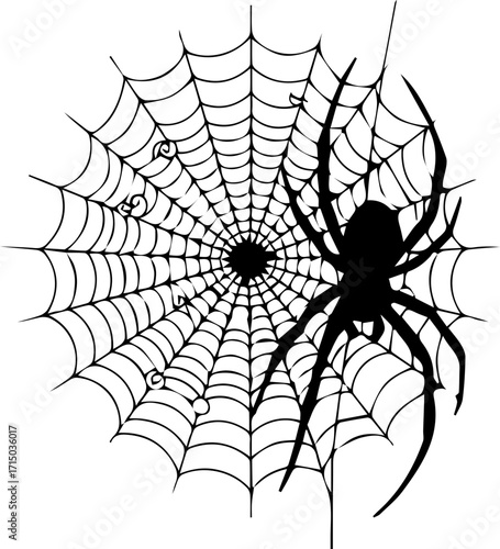Giant spider and intricate web create spooky Halloween atmosphere for festive decorations