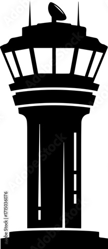 Modern airport control tower silhouette for aviation and travel design projects