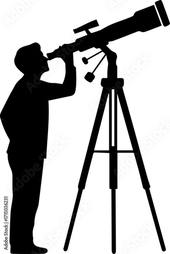 Curious stargazer gazes into vast cosmos through powerful telescope on tripod