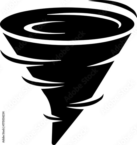 Dynamic tornado symbol representing powerful natural forces and weather events in a bold graphic style.
